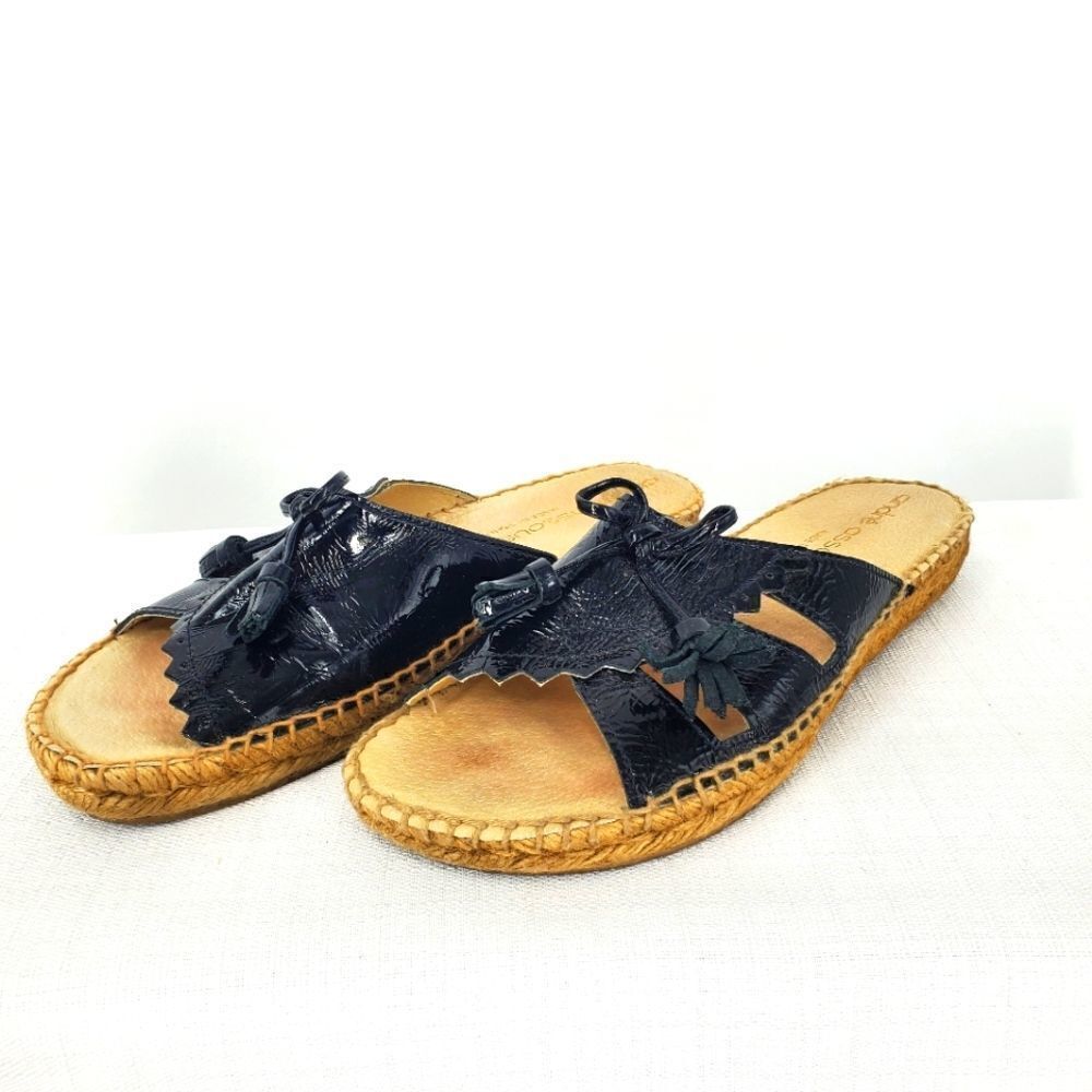 Andre Assous Espadrill Black Pat and Leather Slide Sandals Size 11